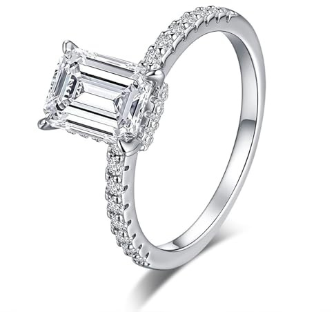 KnSam Fedi nuziali in oro bianco Au 375/585/750, con moissanite taglio rettangolare, 9 K/14 K/18 K, bianco oro, misura 47-65