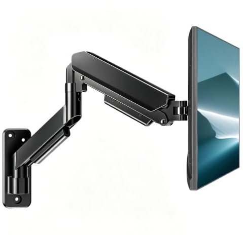 Single Monitor Wall Mount for 17 to 32 inch Flat/Curved Computer Screens,Full Motion Adjustable Mechanical Spring Monitor Wall Arm Holds Up to 10kg,VESA Wall Mount 75x75/100x100, Black