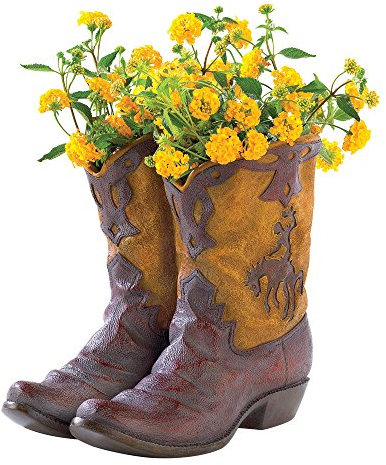 Jikko Rustic Cowboy Boot Planter - Flower Pot - Western Garden Yard Patio Decor - Gift - 9.62 x 7.75 x 9.12