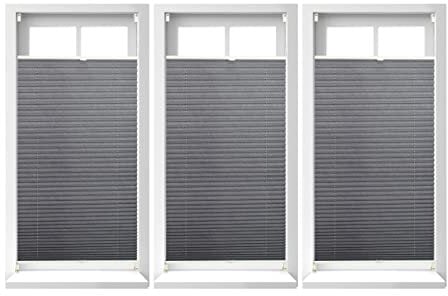 3 Estores Enrollables sin Taladrar, Plisados, Translúcidos, Cortinas Oscurecedoras Ventana sin Obra, 60 x 130 cm, Gris