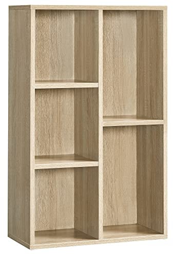VASAGLE Bookcase, Bookshelf, Storage Shelf with 5 Compartments, Standing Shelf, Cube Shelf, for Living Room, Home Office, Dinning Room, Oak Colour LBC25NL