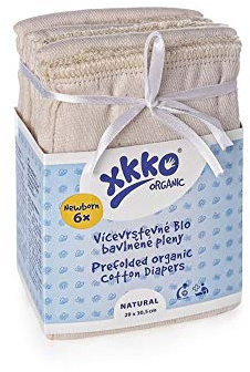 XKKO Prefolds - 100% Bio-Baumwolle - (6 Stück) - Neugeborene / Newborn (gelber Saum) - 29x30,5 cm (2-5 kg) - Musselin Stoffwindeln Windeln Muslin Faltwindel Vorfalzwindel Prefold Kalifornische Windel