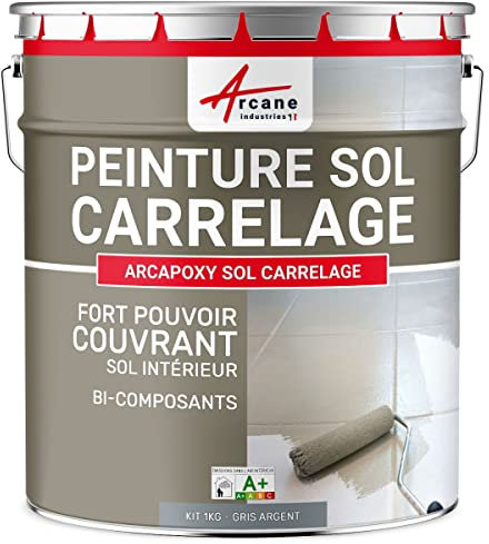 Peinture carrelage, sol, résine, pour recouvrir, faïence et carreaux : Arcapoxy sol carrelage - 1 kg (jusqu'à 5 m² en 2 couches) Gris Argent - RAL 7001 - ARCANE INDUSTRIES