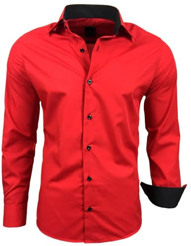 Subliminal Mode - Chemise Homme Bicolore uni Manches Longues Coupe Slim Business RN44,XXL,Rouge