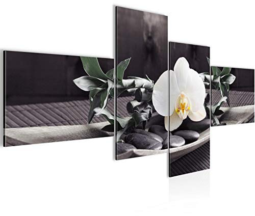 Runa Art Tableau Murale Salon Feng Shui Orchidée Noir Blanc 4 Parties - 502345c