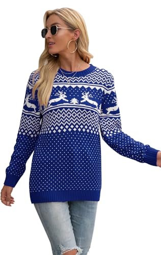 Hiistandd Damen Weihnachtspullover Winter Langarm Rundhals Pullover Gestrickte Jumper Sweatshirt