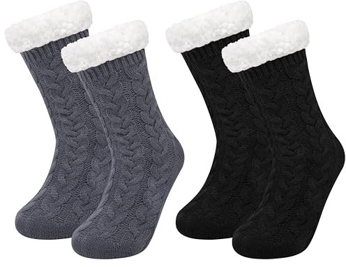 Chalier Fashion 2 Paar Stoppersocken Damen Kuschelsocken Damen Warme Hüttensocke Damen Wintersocken Flauschige Socken für Frauen Rutschfest Casual Socken zum Tragen zu Hause