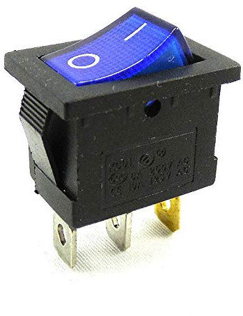 Wippschalter 19 x 13 mm, 6 A, 250 V~ 3 Pin, Geräteschalter, blau Wippe beleuchtet, schwarz (2)