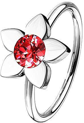 Continuous Ring Piercing Filigrane Creole Blume mit Zirkonia Glitzer Kristallen Septum Tragus Helix Nase Lippe Nasenring Ohr Knorpel Silber Rot