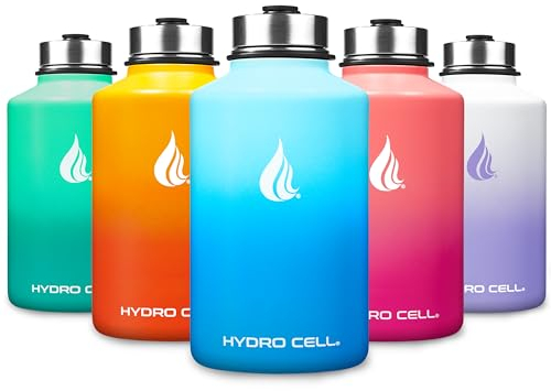 HYDRO CELL Edelstahl-Wasserflasche mit Strohhalm & Weithalsdeckel (64oz 40oz 32oz 24oz 18oz 14oz) - Isoliertes schweißfestes Sportdesign (Himmel/Blau - 64oz)