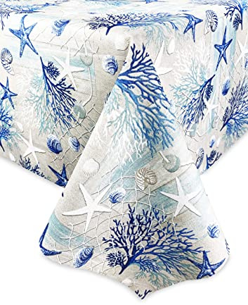 Tischdecke aus Baumwolle Meer Korallen blau - 180 cm rund