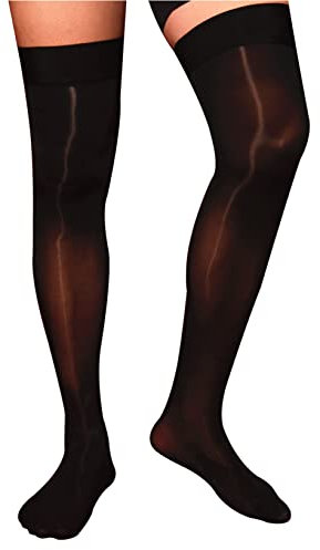 Aiihoo Herren Durchsichtige Halterlose Strümpfe Kniestrümpfe Männer Stützstrümpfe Feinstrumpfhose Nylonstrümpfe Lange Socken Schwarz Einheitsgröße
