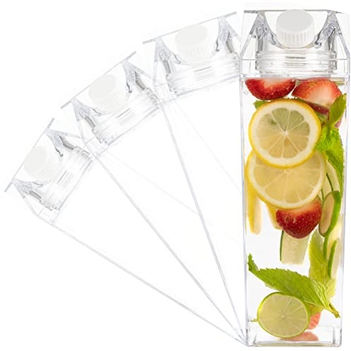 Cute Milk Carton Water Bottle 33oz 1000ml (4 Pack) | Clear Plastic Aesthetic Water Bottle for Your Favourite Drinks!