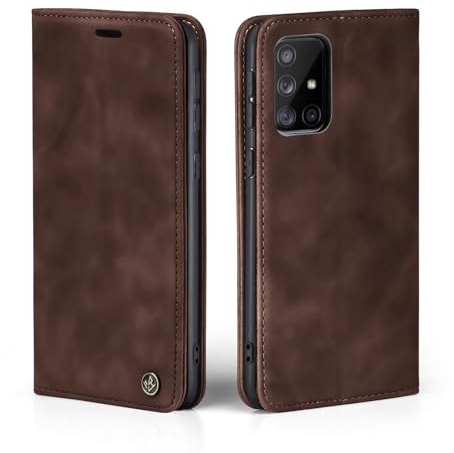 LBH Handyhülle für Samsung Galaxy A51 in Dunkelbraun mit Karten- und Geldfach Smartphone Hülle mit Standfunktion Flip Case Schutzhülle Magnetverschluss Vintage