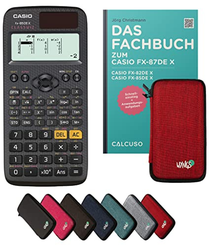 Casio fx-85DE X inkl. Schutztasche Rot & Fachbuch (80 Seiten, DIN A5) – Wissenschaftlicher Rechner – Smart Set