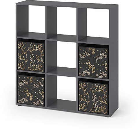 Vicco Raumteiler Nove, Schwarz, 104 x 108 cm mit 4 Faltboxen Opt.2