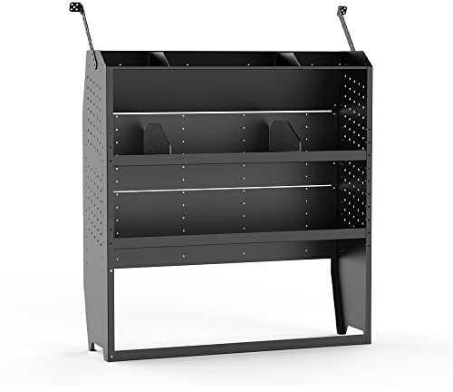 MELIPRON Stahl-Cargo-Van-Regalsystem für Ford Transit, GM, NV, Promaster, Sprinter und Metris, niedrig/mittel/hohes Dachregal, mit 4 S-förmigen Haken (132,1 cm B x 116,8 cm H x 33 cm T)
