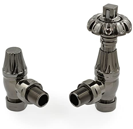 Warmehaus Thermostatic Radiator Valve Lockshield Angled Black Nickel | Traditional Antique Style, Durable Brass, for Heated Towel Rail, Central Heating, 15mm Inlet