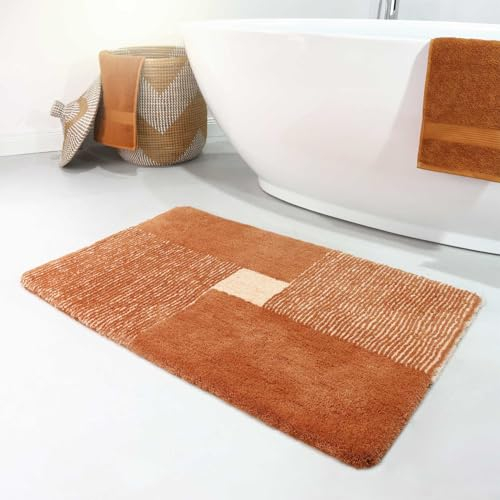 Homie Living Badteppich, Badematte I kuscheliger Flauschiger weicher Flor l rutschfest und Waschbar I San Piero I (60 x 100 cm, Terracotta braun)