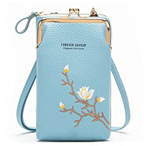 PORRASSO Moda Bolso Movil Mujer Bolso Bandolera Bolsa de Telefono con Ranuras para Tarjeta PU Teléfono Monedero Azul