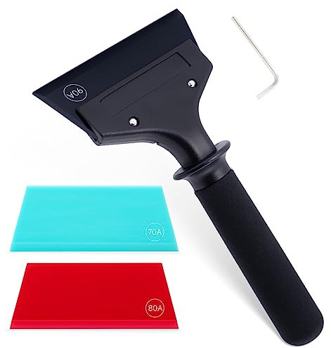 FOSHIO Kleiner Abzieher für Fensterreinigung, Duschglastüren, robuster Metallgriff mit 3 verschiedenen Härtegraden, Gummi-Rakel-Klingen, Fenster-Tönungs-Set, Autoabzieher Eiskratzer für