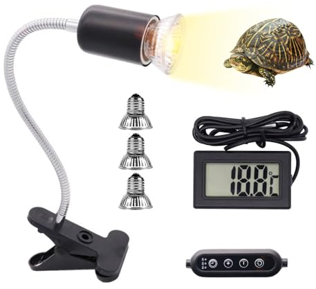 YANGUN Lampe Chauffante Tortue, Reptiles Lampe Tortue Terrestre, Lampe Chauffante Tortue Terrestre avec 3 Ampoules Lampe Chauffante et thermomètre, pour Reptiles, Amphibiens,Tortues