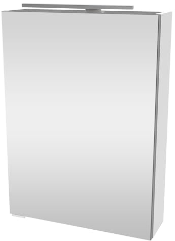 FACKELMANN SCENO Spiegelschrank mit LED-Beleuchtung – Alibertschrank für Bad und Gäste-WC (50 x 68 x 15,3 cm) – SBC Badschrank mit Spiegel in Weiß – Tür rechts