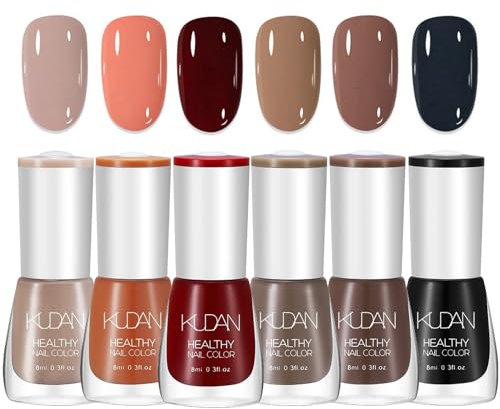Nail Polish Set, 6Pcs Autumn Winter Nail Varnish, Quick Dry & Long Lasting Red Brown Series Nail Gel, Non-Toxic Water Based Nail Polish Gel for Women Girls DIY Nail Art at Home (Nude Red Brown Black)
