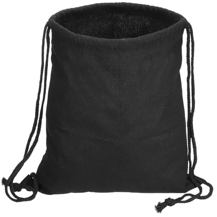 PATIKIL Baumwoll Kordelzugtaschen Baumwolle Leinwand Kordelzug Rucksack Faltbare Sport Turnbeutel für Frauen Männer Gym Sport Reise Schwarz