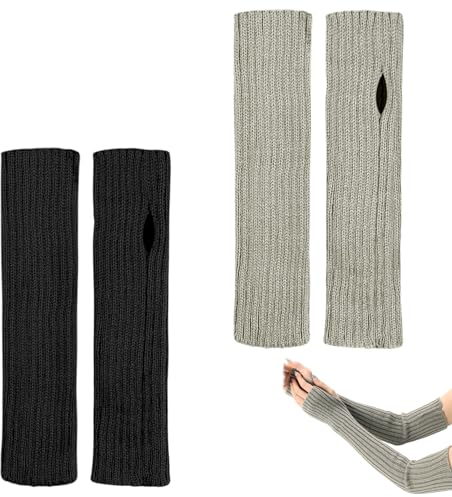Weyying 2 Paar Armstulpen Damen, Lange Fingerlose Handschuhe, Winter Stricken Halbfingerhandschuhe, Fingerlose Handschuhe Damen Gestrickte Handstulpen, Verwendet, um Freunde, Partner Warm