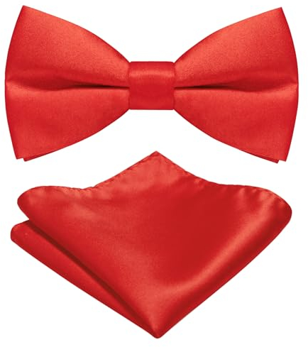 JEMYGINS Herren Matten Fliege erhältlich in Uni Farben inklusive Einstecktuch Set Kirschrot