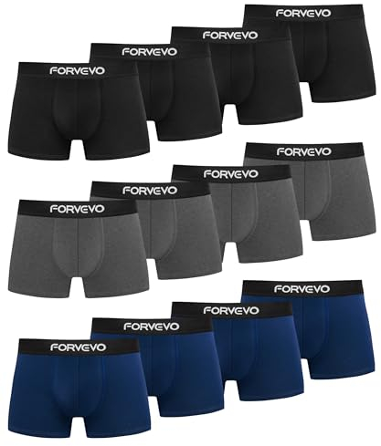 FORVEVO Boxers Homme Coton，Calecon Homme Lot de 12, Ceinture Élastique, sans Étiquette, Respirant Doux (Multicolore 01,L)