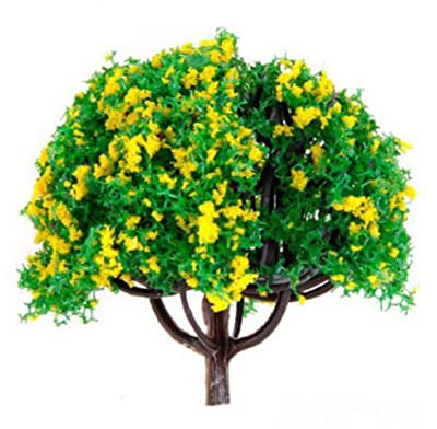 OUNONA 20stücke Teiliges Modellbahn Landschaftsbäume Mit Gelben Blüten Grüne Kunststoff Zement-miniaturbäume Für Diorama Modellbau Und Landschaftsgestaltung