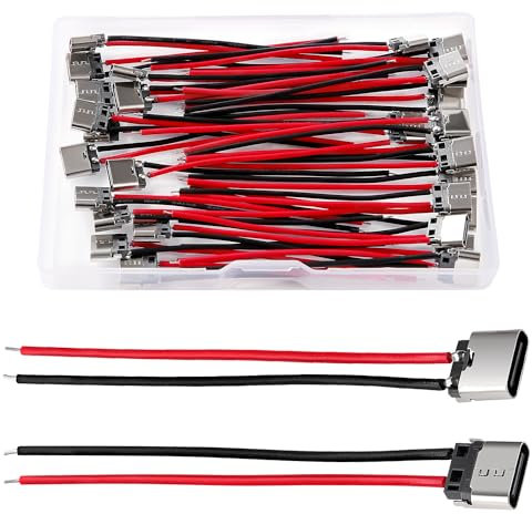 KUOQIY 30 Pièces USB-C Femelle 2 Fils Connecteur de Prise 3A, Connecteur Montage sur Panneau USB Type C, USB Type-C Souder Connecteur avec 60mm 24 AWG