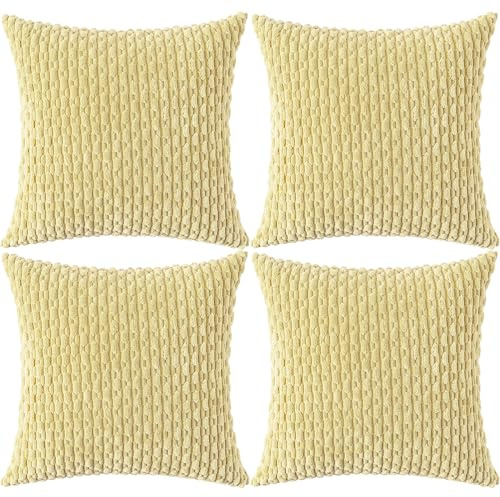 Ci & Ci 4er Set Boho Deko Kissenbezug 40x40 cm, Blassgelb Kissen Sofakissen Dekokissen Zierkissen, Flauschig Kissenbezüge Kissenhülle für Sofa Couch
