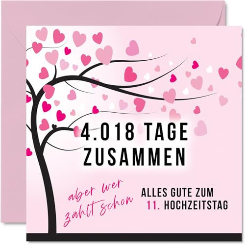 Stuff4 11. Hochzeitstag Karte Liebe - 4018 Tage Zusammen - 11 Jahrestag Karte Hochzeitstag Geschenke für Mein Mann Ehemann Meine Frau Ehefrau, 145mm Lustig Glückwunschkarten