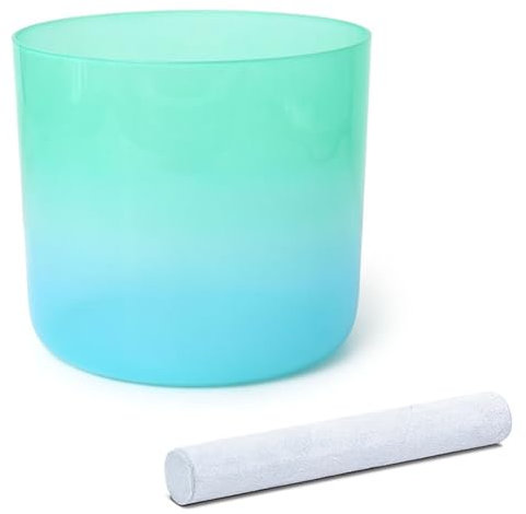 Bol chantant d'alchimie du chakra du plexus solaire 432 Hz 8 pouces for la méditation du yoga et la guérison sonore, bol sonore en quartz de couleur cyan avec percuteur en daim et joint torique