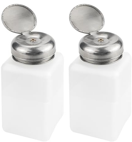 ZJIVQO 2Pcs Anti-Static Push Down Pump Bottles,Nail Polish Remover Push Down Liquid Dispenser,Alcohol Dispenser, Lockable Square Plastic Bottles,(200ml)