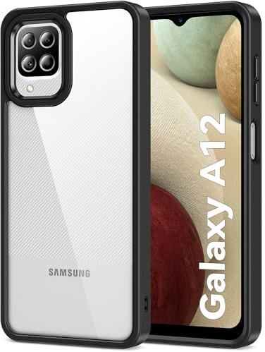 HOOMIL Crystal Clear Hülle für Samsung Galaxy A12/M12, Anti Gelb Durchsichtig Handyhülle Stoßfest Schutzhülle - Schwarz