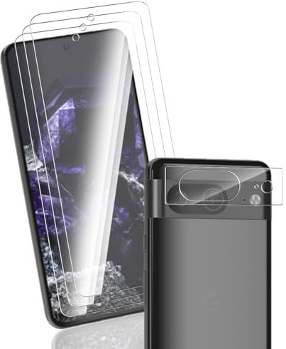Yonntmmi Protection d'écran pour Google Pixel 8, 3 Pièces Verre Trempé + 1 Pièces Google Pixel 8 Arrière Caméra Verre Trempé, Dureté 9H Glass/Haute définition,pour Google Pixel 8 Protection d'écran