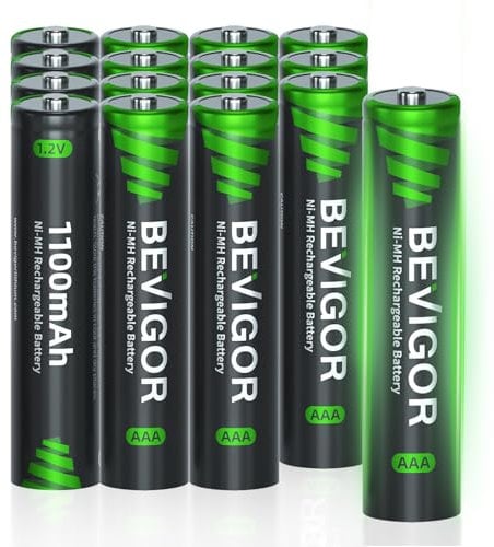 BEVIGOR 16 Piles Rechargeables AAA 1100mAh 1.2V NiMH, Haute Capacité, Préchargées