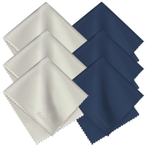 6 Pack of 15 x 18cm Microfiber Cleaning Cloths for Lens,6 x 7 inches Glasses Cleaner Cloth,Washable Glasses Cloth for Spectacles,great for Camera Lenses,Screens,Tablets,Eyeglasses(Navy & Gray)