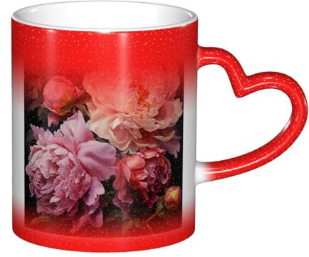 YQTGBCED Kreative Tasse mit Pfingstrosen-Motiv, wärmeempfindliche Kaffeetasse, individueller magischer Becher mit einzigartigem Design