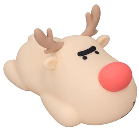 Hyuduo Kinderzimmer-Nachtlicht, Silikon-Touch-Lampe, Niedliches Rentier, 3-stufige Helligkeit, Dimmbar, 30-Minuten-Timer, Wiederaufladbares USB-Nachtlicht für Schlafzimmer