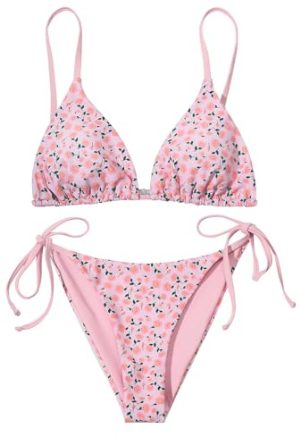 Nadeer Femme Maillots de Bain Deux Pièces Sexy Bikini Imprimé Floral Swimwear Triangle Halter Top et de Plage Taille Basse Bas de Bikini