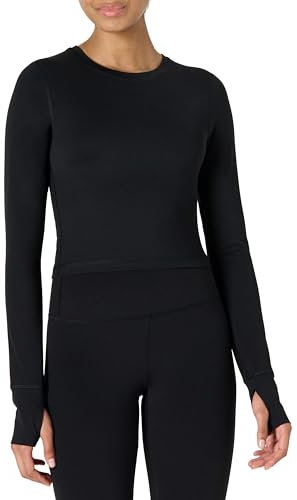 Amazon Essentials Women's Active FormFlex Buttery Soft Long Sleeve Slim Fit Crop Layering Workout Top, Black, M