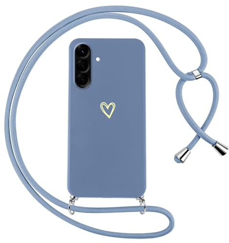 Oelrstfe Handyband für Samsung Galaxy A56 Hülle mit Band Herz Motiv Handyhülle für zum Umhängen Silikon Stoßfest Ultra Dünn Weich Schutzhülle mit Kordel Necklace Kette Love Muster Case,Blau