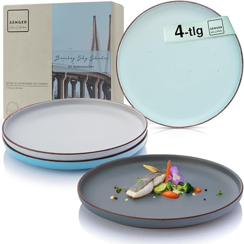 SÄNGER Bombay Sky Shades Teller Set 4 Personen, 4x Speiseteller Set | aus Steingut, Dinner Set kratz- mikrowellen- spülmaschinenfest, Steingut Teller Essgeschirr, Plate Set bunt
