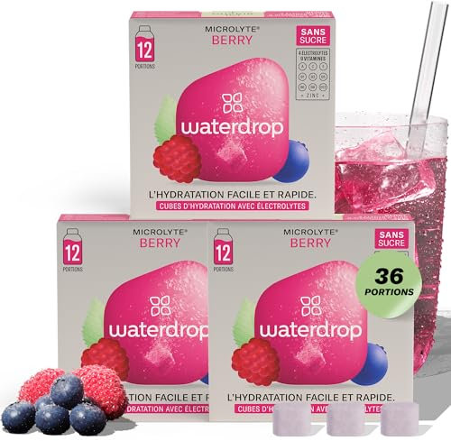 waterdrop® Microlyte Berry - Coffret Hydratation aux Electrolytes, 36 Cubes de Boisson Aromatisée avec Magnesium & Calcium, Végan, Sans Sucre, Vitamines, Boisson Faible en Calories pour le Sport