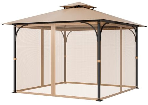 VEVOR Moskitonetz für Pavillon, Mückennetz-Ersatz, passend für 304,8x304,8x213,4 cm große Pavillons, Insektennetz, 4-teiliger Seitenwand-Pavillonvorhang, mit Doppelreißverschluss (nur Netz)